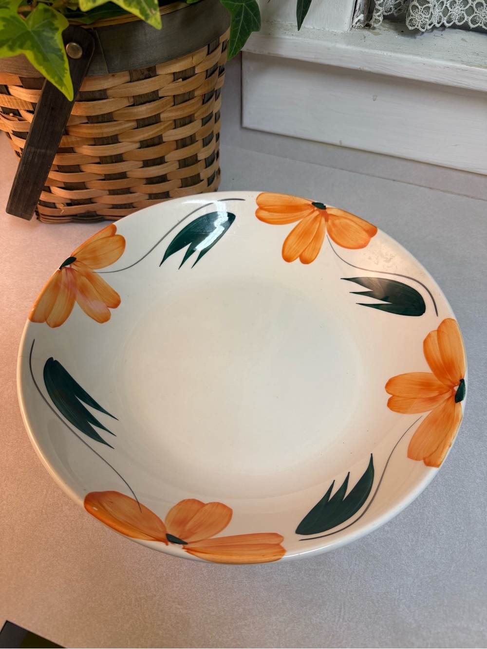 Ceramic Serving Bowl with Orange Floral Design